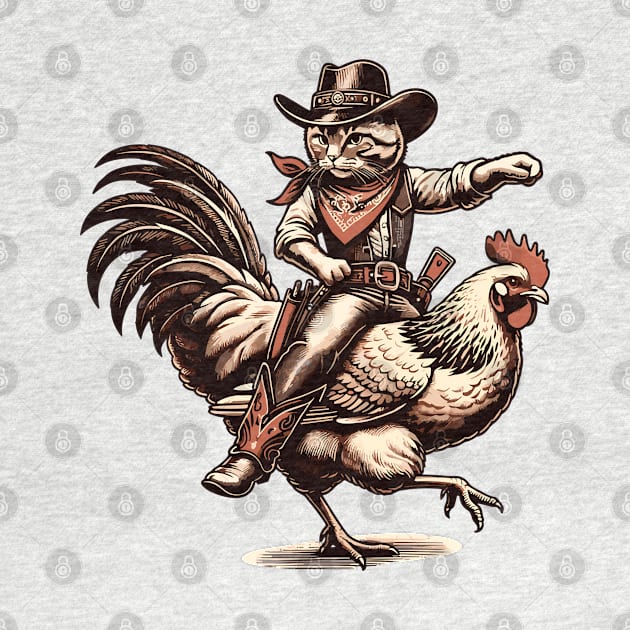 Meowdy Cowboy Cat Riding Chicken by VisionDesigner